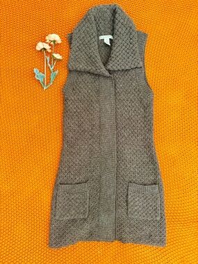 A. Giannetti Textured Knit Long Vest Taupe Brown Wool Blend Size M
